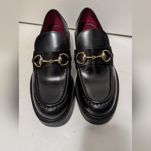 Gucci Mr Horsebit Platform Loafers Women’s EU 36.5 US 6.5 Black Leather Lug Sole - Picture 2 of 10